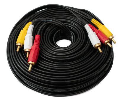 SYSTEM-S Cable Cinch 3 RCA 20 m Macho a Macho Adaptador AV Estéreo y Compuesto Negro