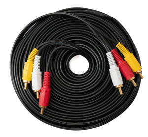 SYSTEM-S Cable Cinch 3 RCA 20 m Macho a Macho Adaptador AV Estéreo y Compuesto Negro